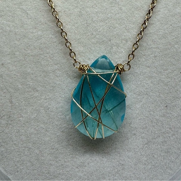 Janna Connor Gold Filled Wire Wrapped Blue Stone Necklace 1/20 14k Designer 18" - Picture 4 of 5